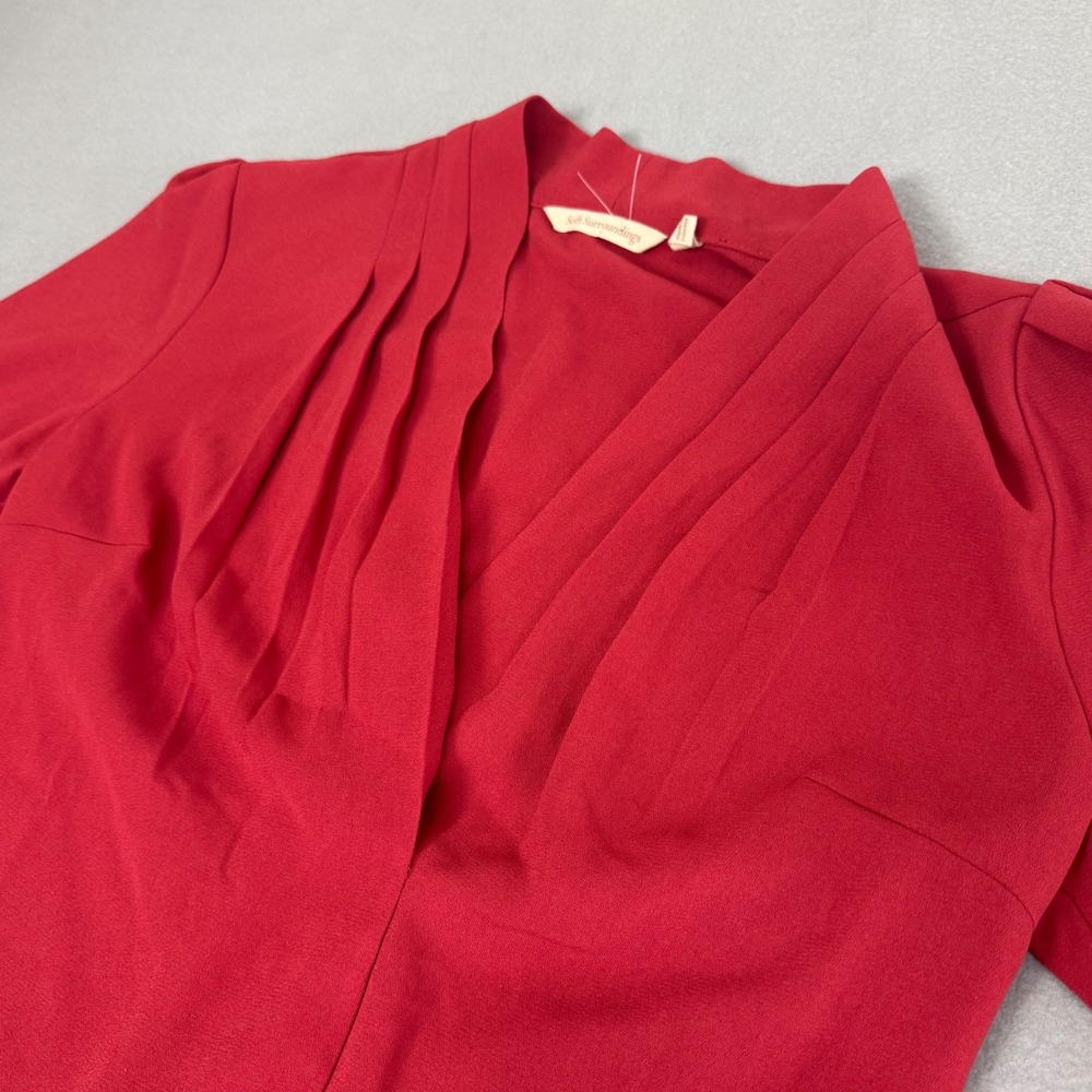 Soft Surroundings Blouse Women PXS Pleated V-Neck Work Office Professional Red - Picture 3 of 9
